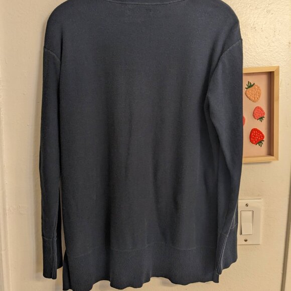 Tommy Hilfiger V Neck Long Sleeve Sweater Split Hem Navy - Picture 6 of 6